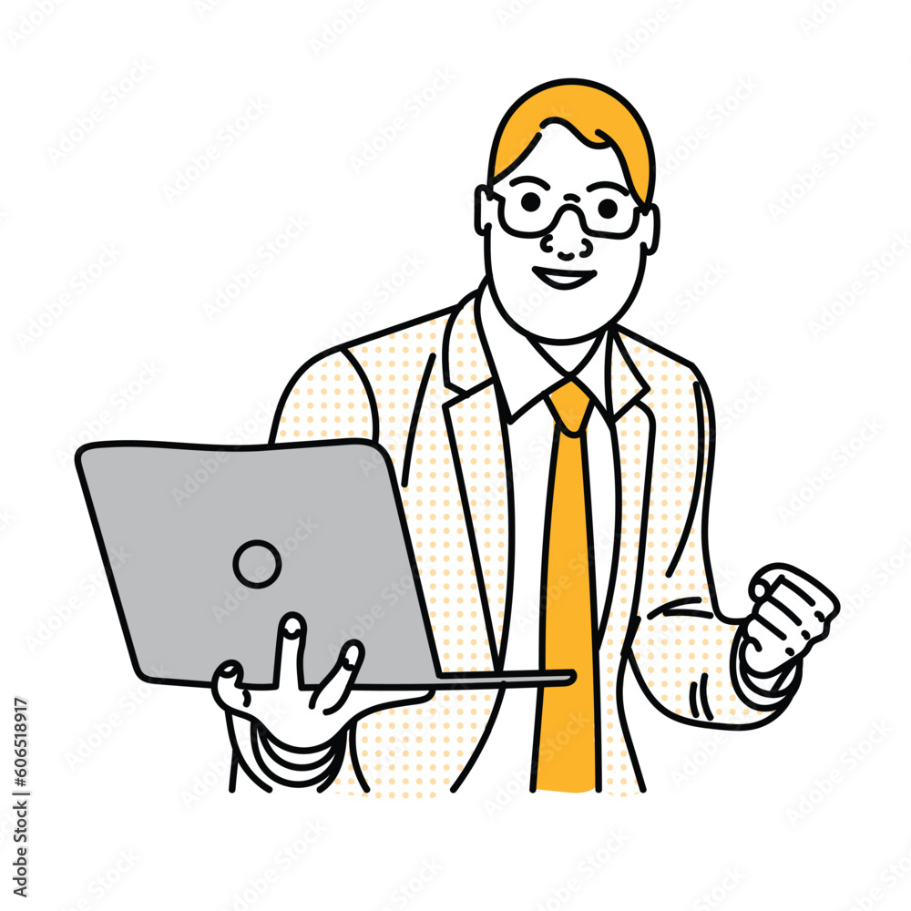 Happy excited man holding laptop and raising his arm up to celebrate success or achievement. Happy excited man holding laptop and raising his arm up to celebrate success or achievement.