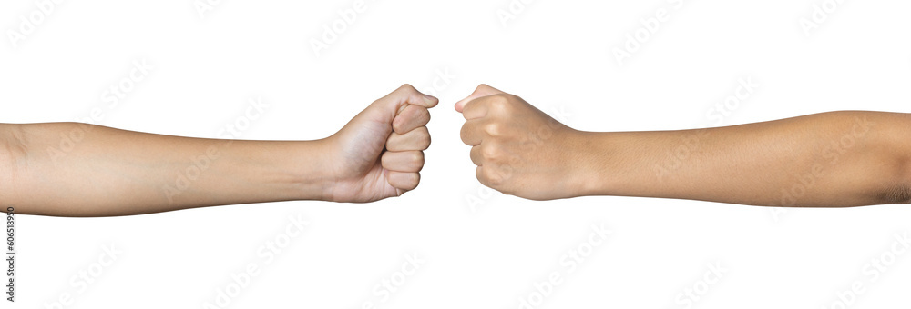 Hand fist gesture front and back view isolated on white background. Clipping path included