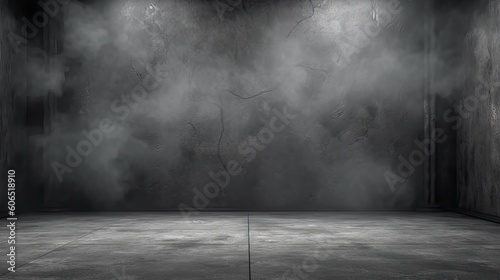 Empty dark abstract cement wall and gradient studio room with smoke float up interior texture for display products wall background  Generative AI