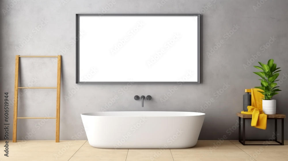 Bathroom design with a bathtub in the center in a minimalist style, Generated AI Bathroom design with a bathtub in the center in a minimalist style, Generated AI