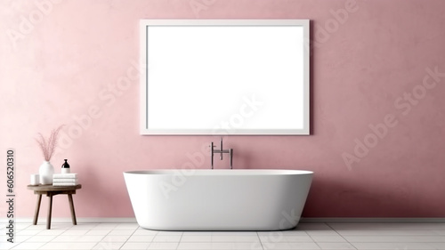 Bathroom design with a bathtub in the center in a minimalist style  Generated AI