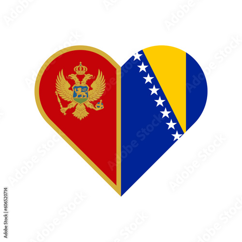 unity concept. heart shape icon of montenegro and bosnia flags. vector illustration isolated on white background