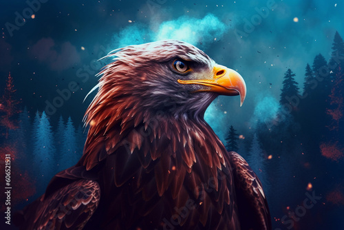 Shimmering Crystalline Portrait of Majestic Eagle, Showcasing Nature's Enchanting Beauty in Captivating and Magical Photography, generative AI