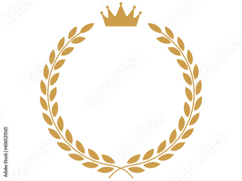 金、黄土色の王冠がある月桂樹のフレーム