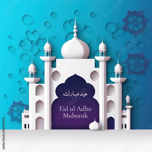 Eid ul adha mubarak vector illustration post design with mosque vector artwork