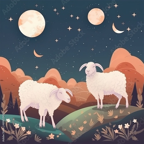 Sheep in the mountains. Eid ul adha mubarak poster design
