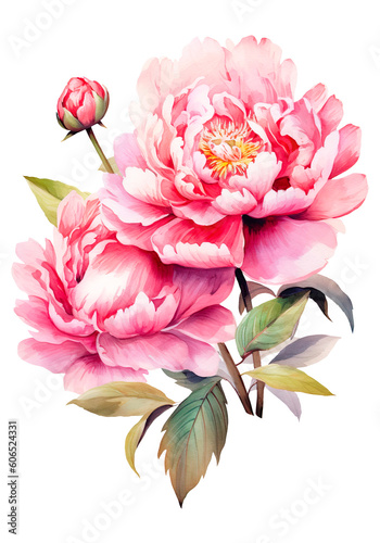 watercolor peony, bouquet, ai generated
