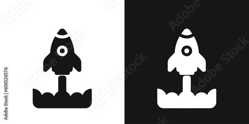 Taking off rocket. Rocket launch, spaceship lift off sign