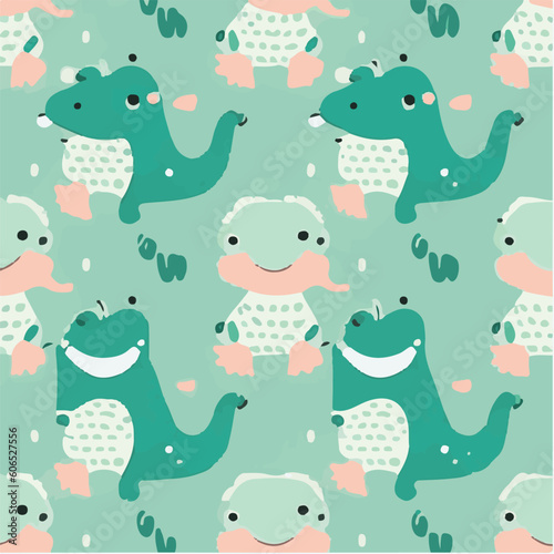 cute simple alligator pattern, cartoon, minimal, decorate blankets, carpets, for kids, theme print design © le