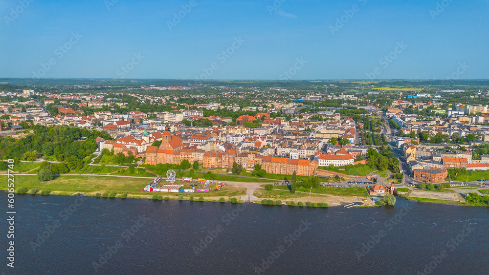 Panoramic aerial view. Old town of Grudziadz at Wisla river. Poland