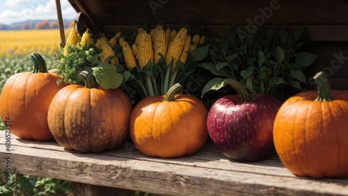 pumpkins in the harvest season autumn field