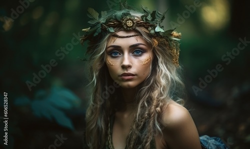 Beautiful girl, fantasy young woman in woods, generative AI