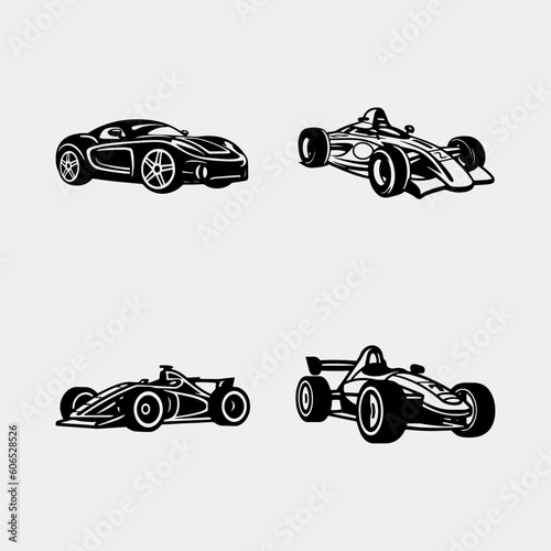 set of Black silhouette of race cars. vector isolated on white background