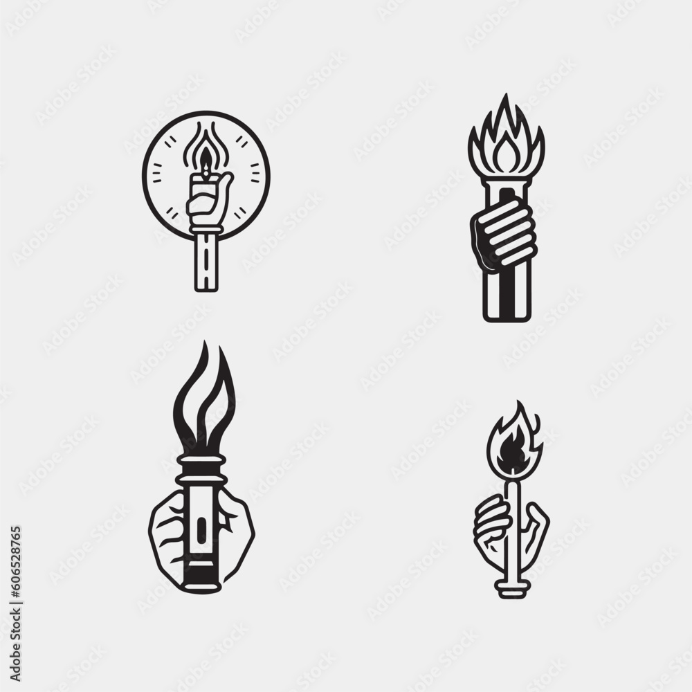 set of hand holding torch symbol flat illustration vector isolated on white background set of hand holding torch symbol flat illustration vector isolated on white background
