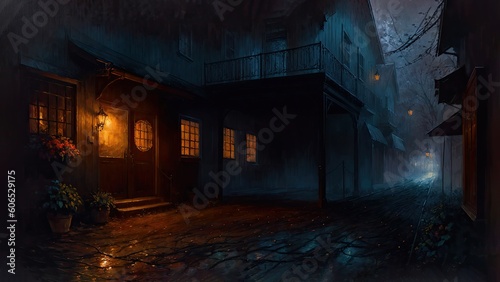 evening street rainy weather