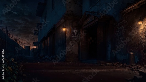 an evening street with a burning lantern © Alex