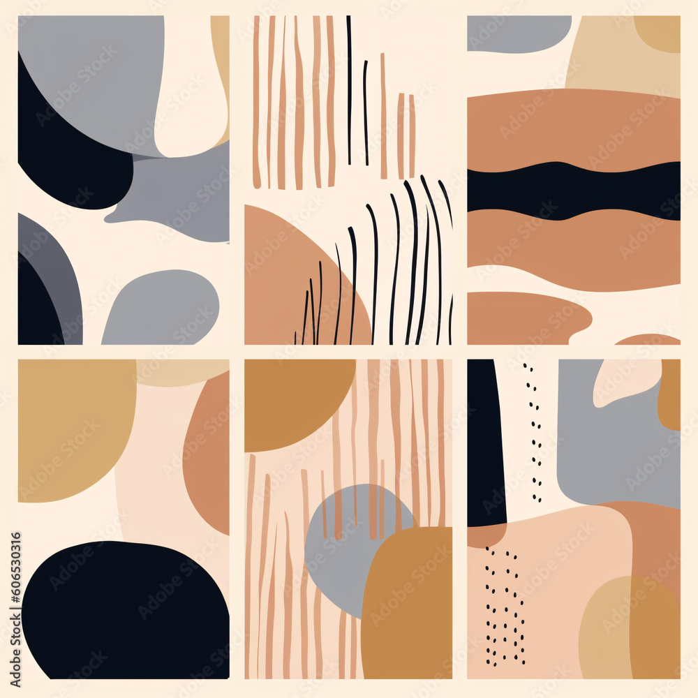 Abstract minimal elegant line brush stroke shapes in nude colors
