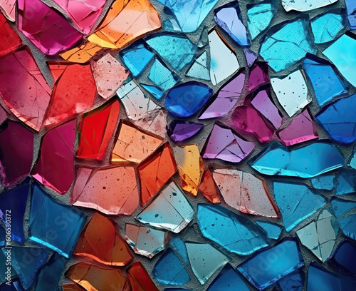 Broken colored glass into many pieces. Generative ai