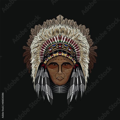 Bilde på lerret Native American Chief in Full Headdress