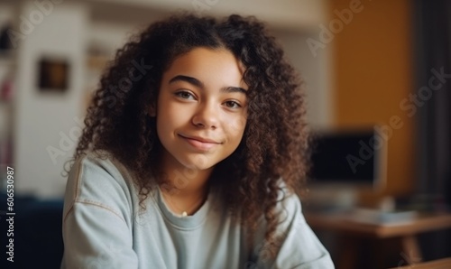 Teenage mixed race girl high school student, generative AI