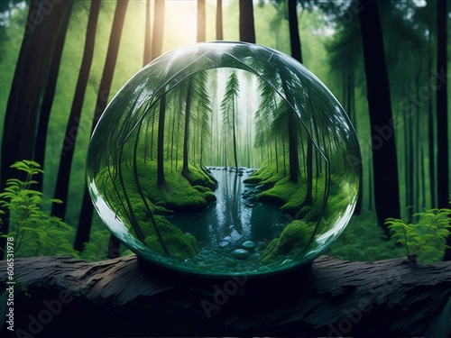 crystal ball in the forest concept, Generative ai