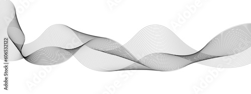 Abstract wavy grey technology lines on transparent background. Abstract gray curved line for banner design and frequency sound wave line.
