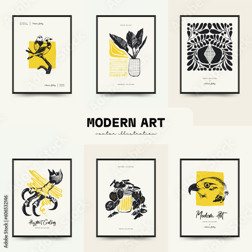 Modern Art Poster. Matisse Abstract Set, Aesthetic Modern, Boho Decor, Minimalist, Illustration, Vector, Poster, Postcard. Aesthetic minimalist design. Vector illustrations.