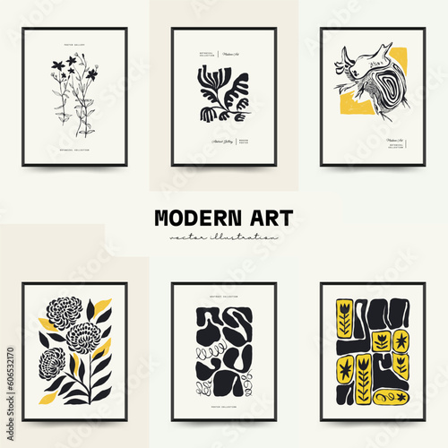 Modern Art Poster. Matisse Abstract Set, Aesthetic Modern, Boho Decor, Minimalist, Illustration, Vector, Poster, Postcard. Aesthetic minimalist design. Vector illustrations.