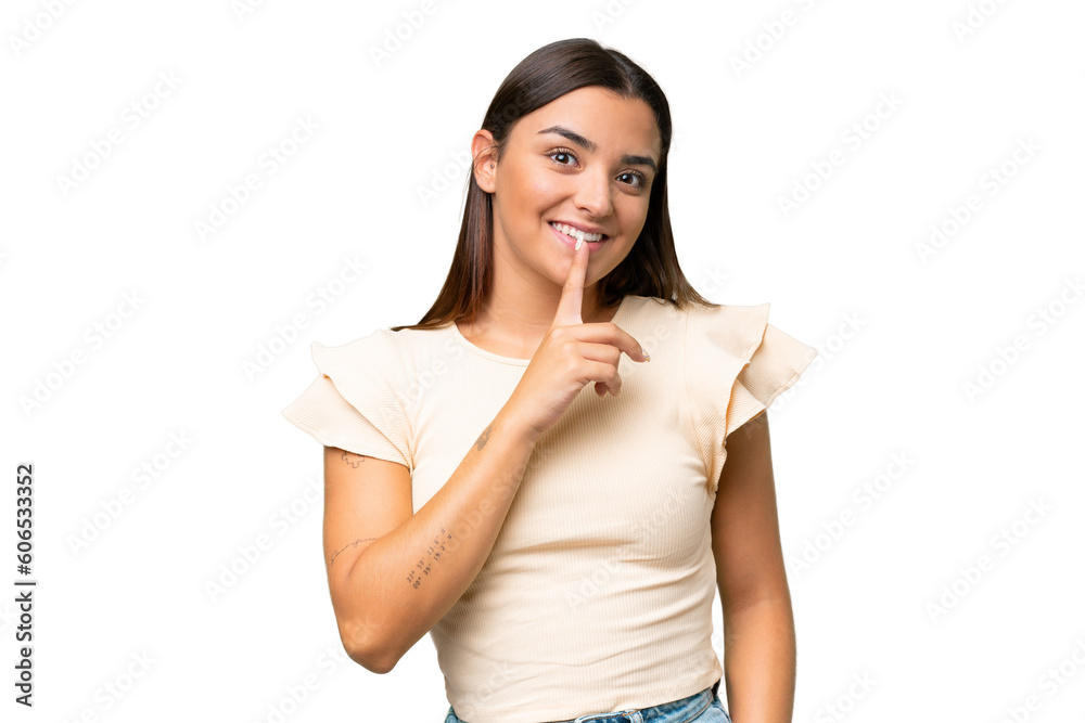 Young caucasian woman isolated on green chroma background showing a sign of silence gesture putting finger in mouth Young caucasian woman isolated on green chroma background showing a sign of silence gesture putting finger in mouth