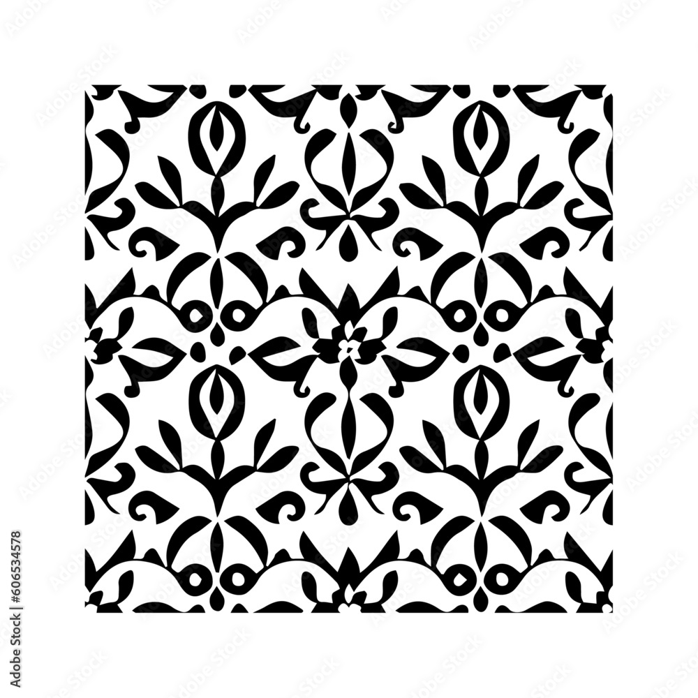 Illustration of seamless abstract black and white floral for use wallpaper, wrapping paper, background, fabric. Vector seamless pattern with decorative climbing flowers etc... - obrazy, fototapety, plakaty 
