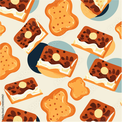 cute simple bread and butter pudding pattern, cartoon, minimal, decorate blankets, carpets, for kids, theme print design
