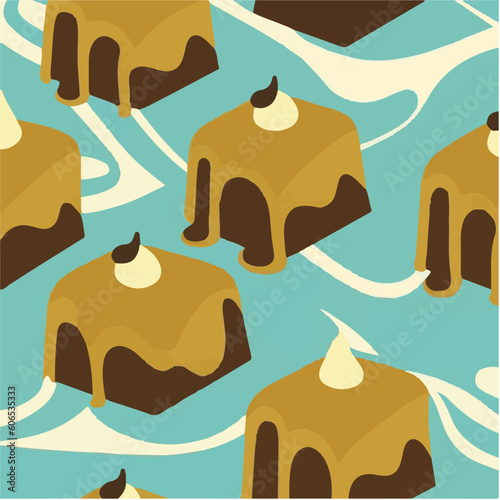 cute simple sticky toffee pudding pattern, cartoon, minimal, decorate blankets, carpets, for kids, theme print design 