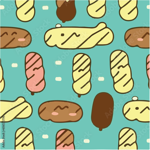 cute simple eclair pattern, cartoon, minimal, decorate blankets, carpets, for kids, theme print design
