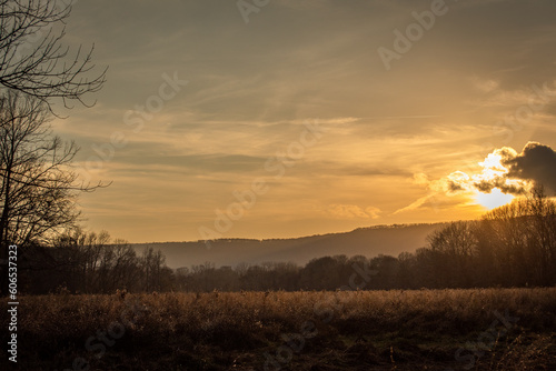 Beautiful sunset over a golden field.