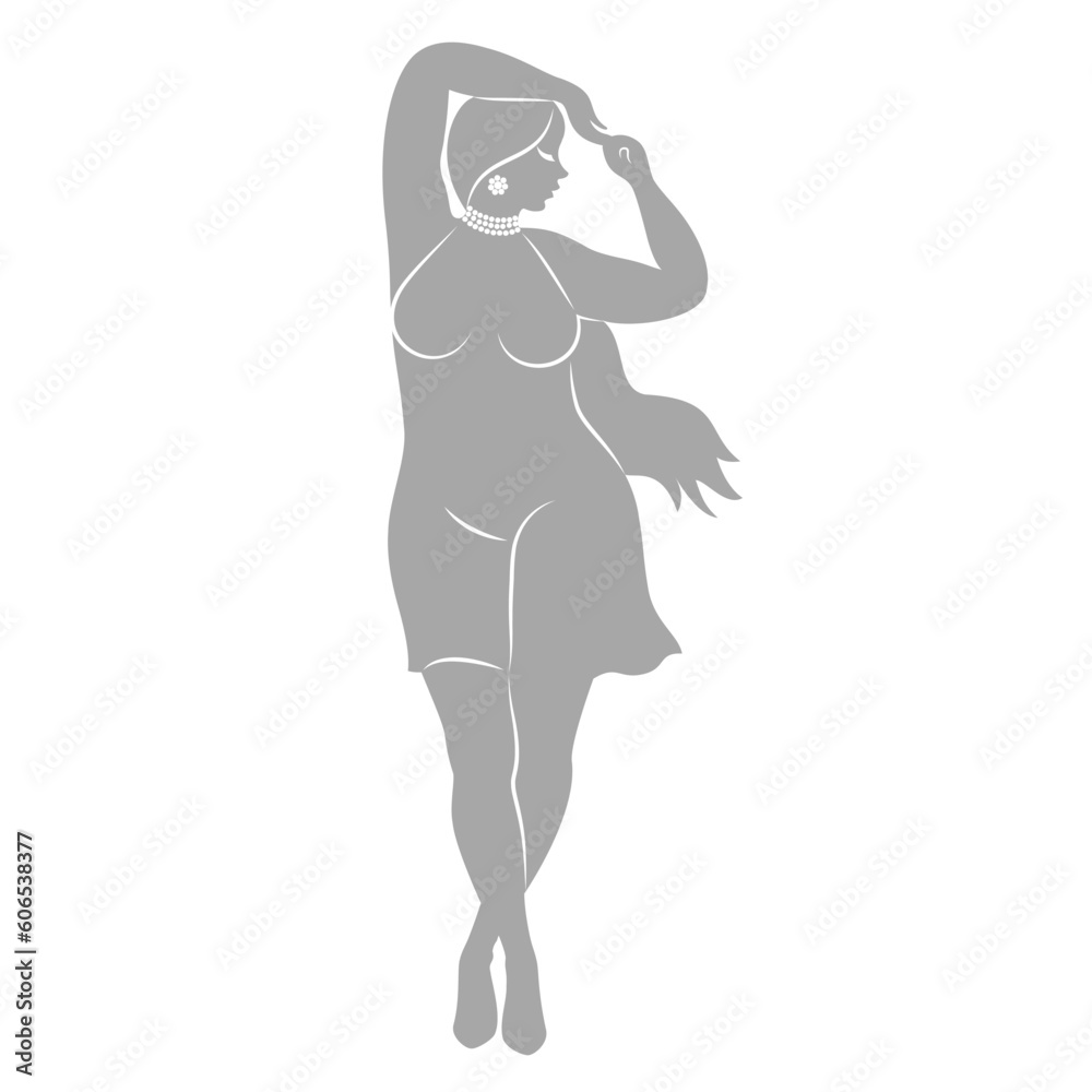 Fototapeta premium Silhouette figure of a slender woman. The girl is standing. The lady is overweight, beauty and sexuality. vector illustration.
