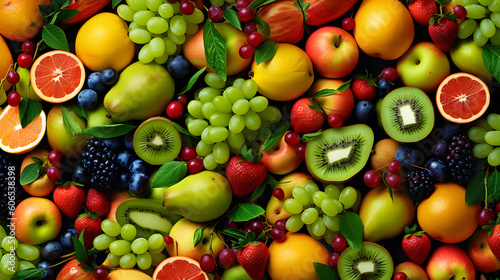 An overhead shot of a beautifully arranged fruit platter with a variety of colorful and juicy fruits  ai generative