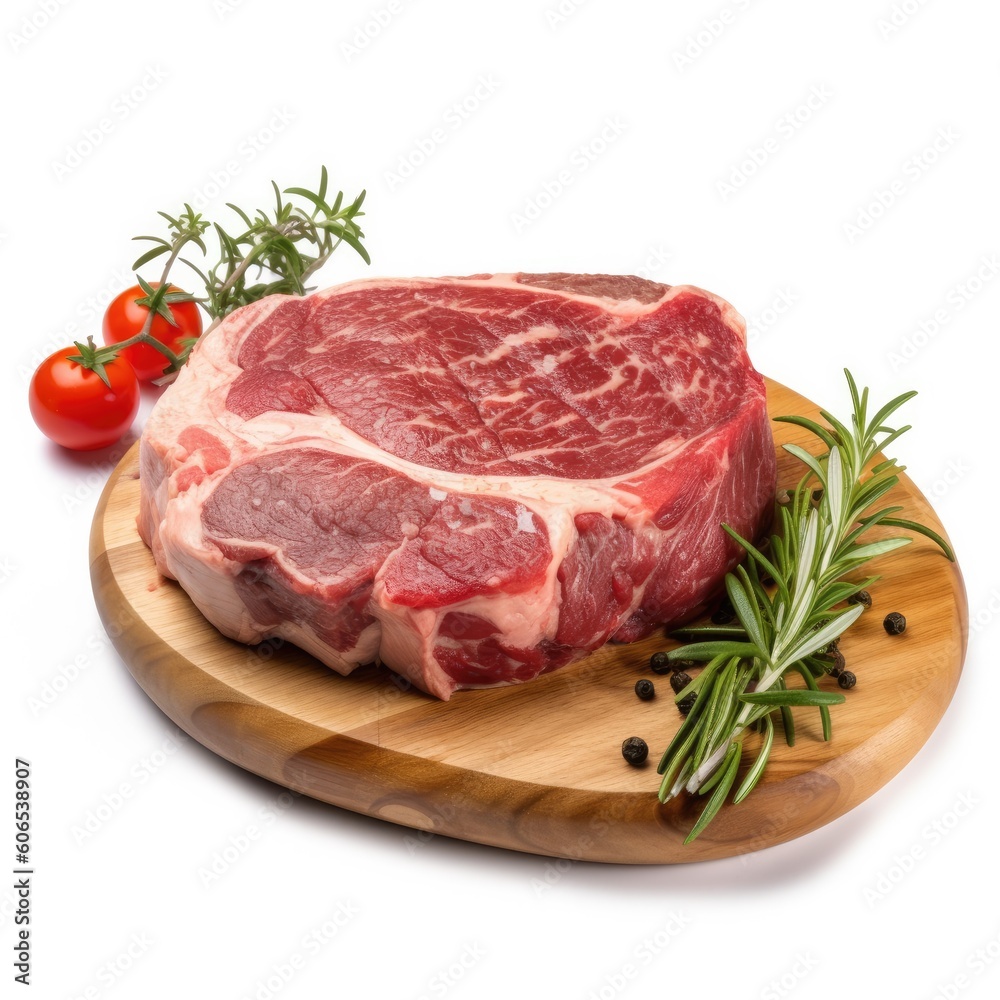 Beef ribeye meat isolated on white background. Generative AI Beef ribeye meat isolated on white background. Generative AI