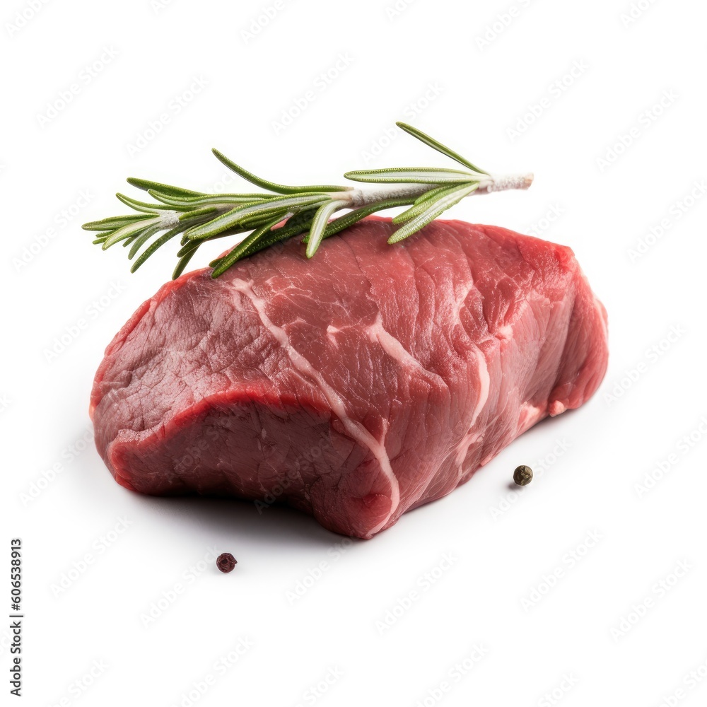 Fototapeta premium Bison sirloin meat isolated on white background. Generative AI