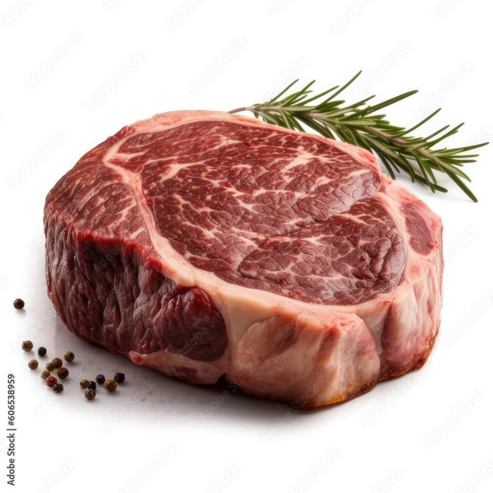 Bison ribeye meat isolated on white background. Generative AI Bison ribeye meat isolated on white background. Generative AI