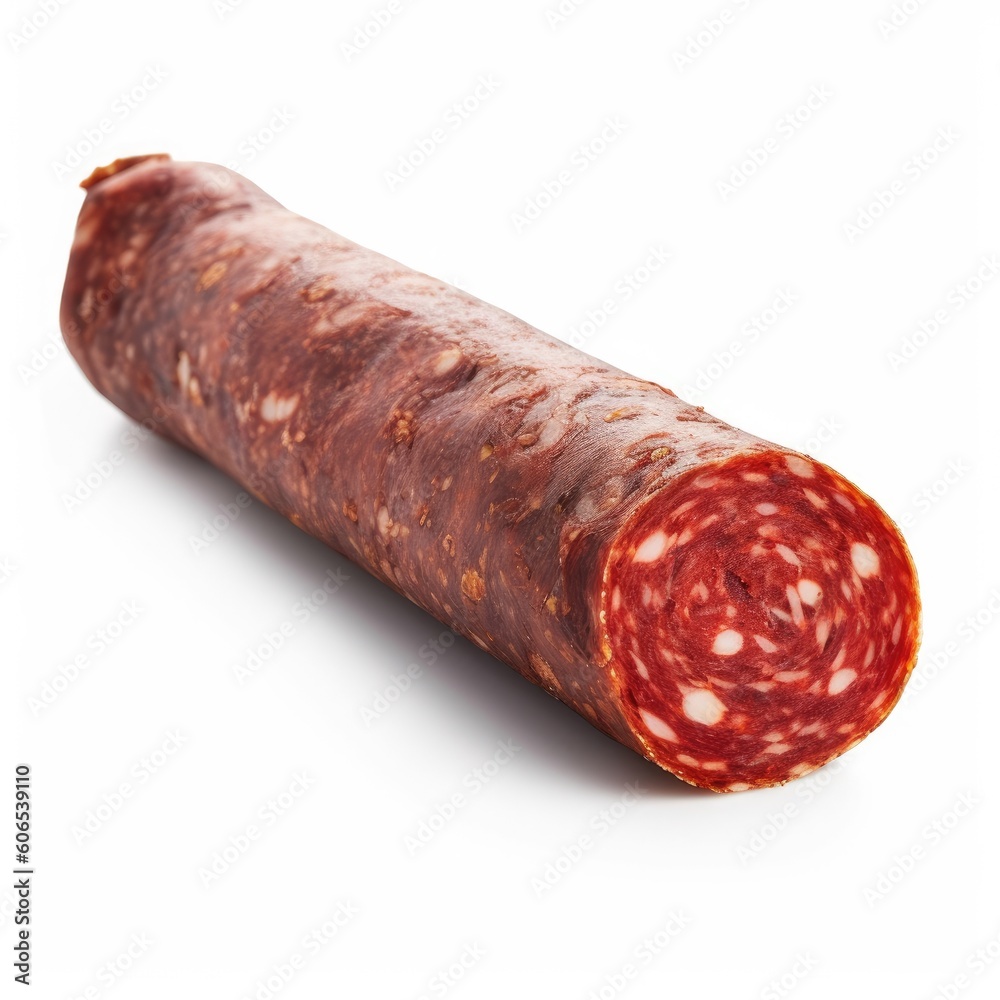 Salami meat isolated on white background. Generative AI Salami meat isolated on white background. Generative AI