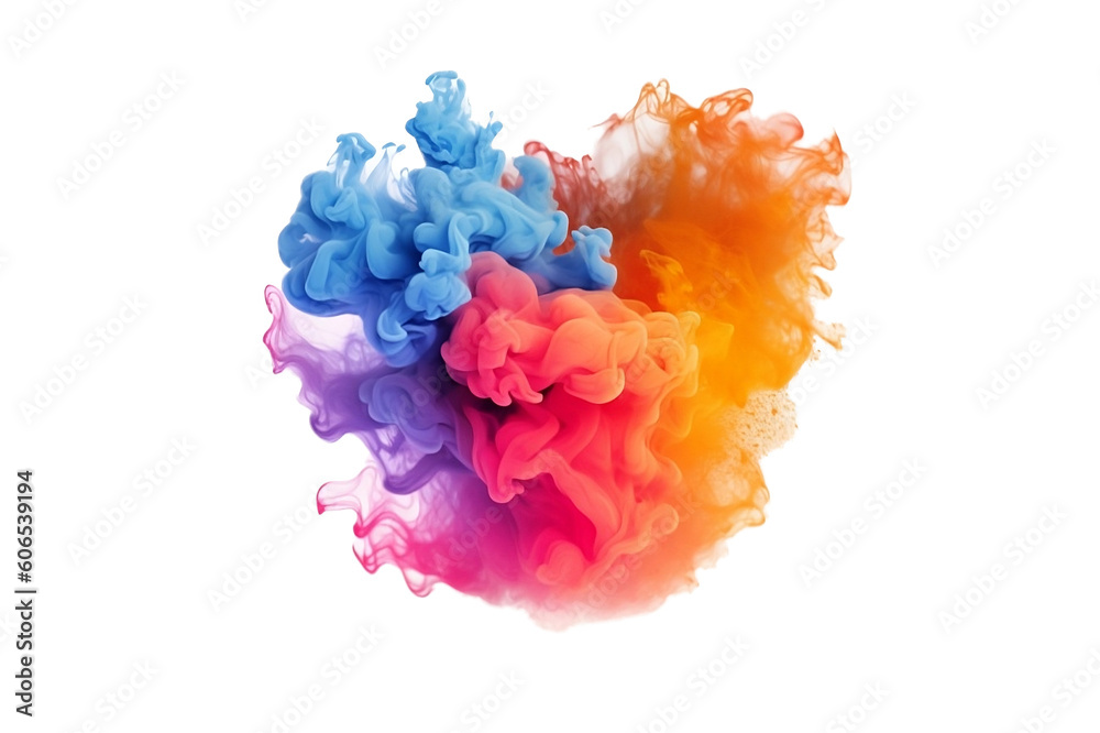 Pink, blue, orange, and purple smoke bombs, colorful, isolated, created with Generative AI technology