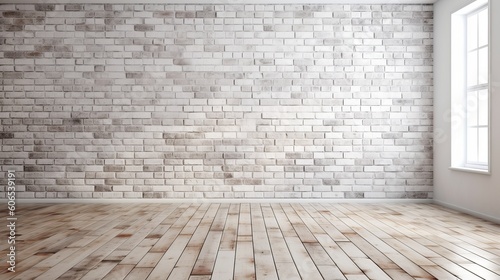 white bricks wall and wood floor - empty room with floor - empty room with wall and floor  Generative AI