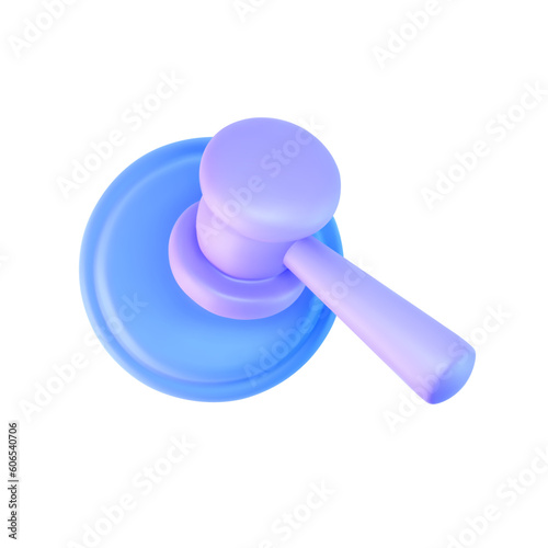 3d blue judge gavel top view icon isolated on white background. Render of auction hammer and concept of law and judgment. 3d cartoon simple vector illustration