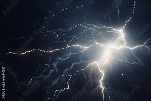 Photo Flash of lightning on dark background. Thunderstorm. AI generated