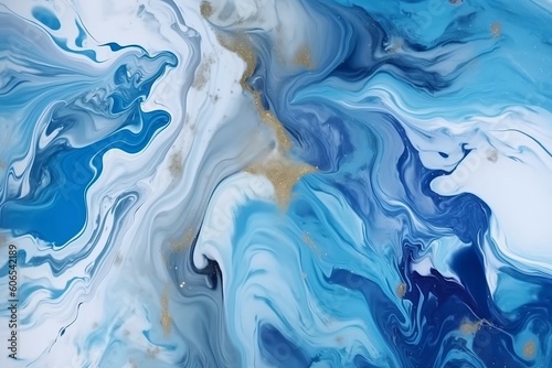 Luxurious Blue Marble Swirl Painting, Generative Ai