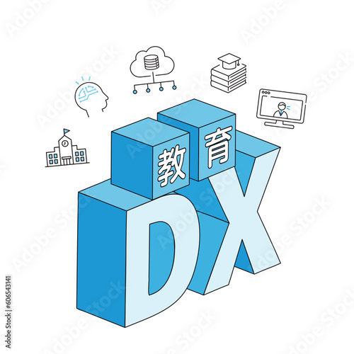 教育DXのタイトルイラスト、アイコンとデザイン文字、ベクター