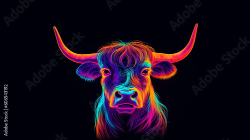 Highland cattle pop art style, bright colours, comic book, Created using generative AI tools.