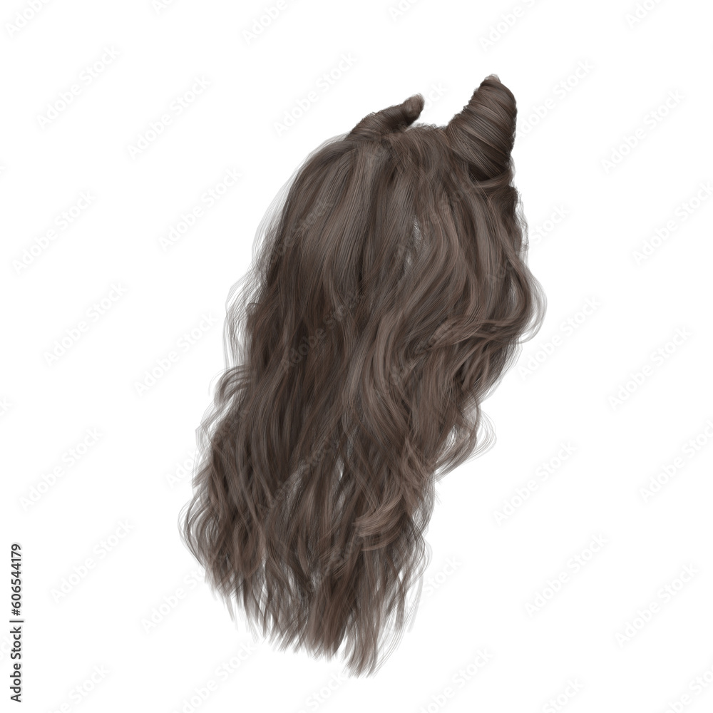 3d render brown brunette straight hair with horns isolated 3d render brown brunette straight hair with horns isolated