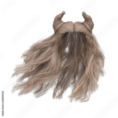 3d render blonde straight hair with horns isolated