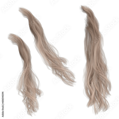3d render blonde straight hair strands isolated
